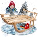 BAMBINIWELT Holzschlitten, Kinderschlitten mit Rückenlehne + Zugleine aus Holz